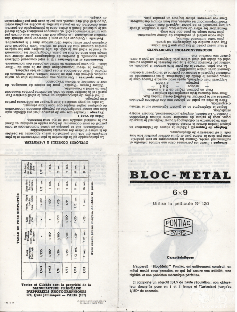 Pontiac - Notice du Bloc-Métal - 1947 - recto