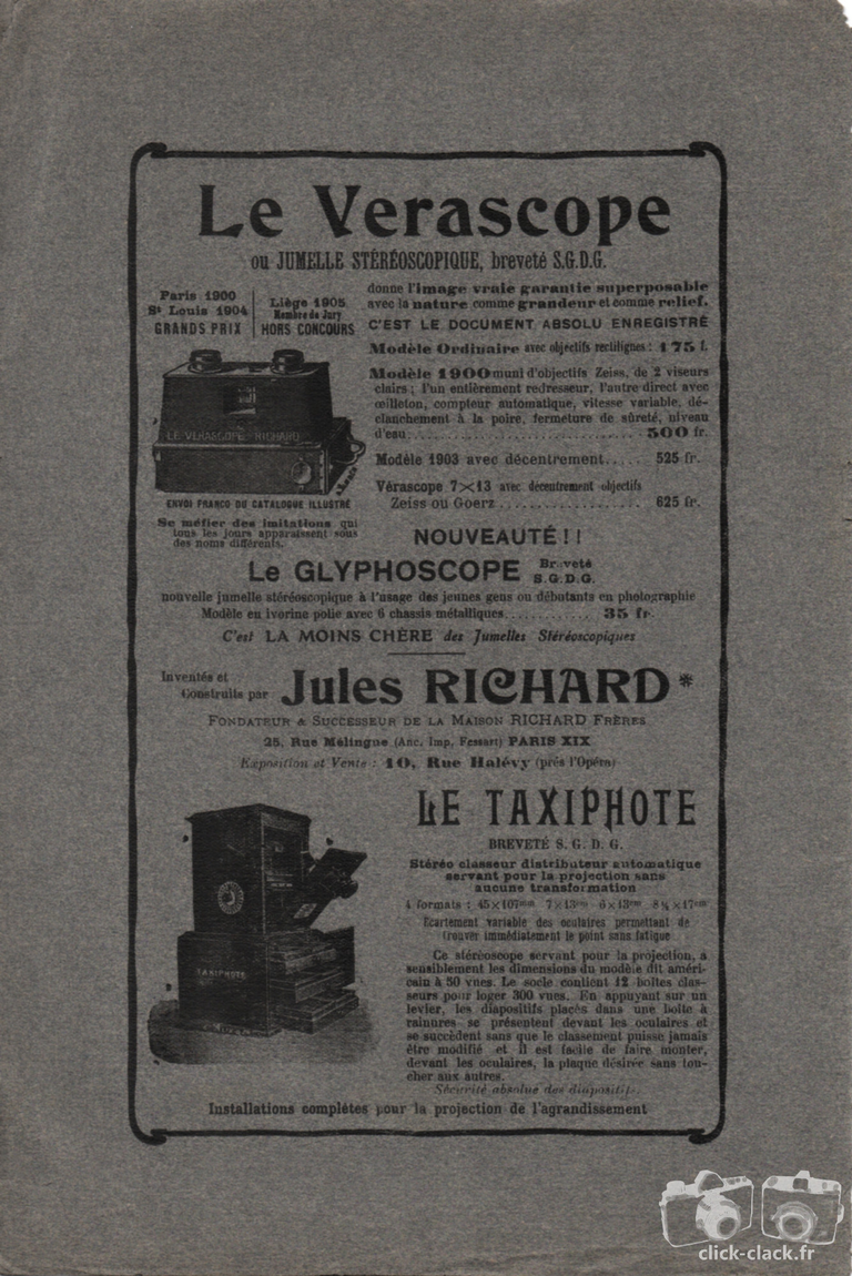 Richard - Vérascope, Glyphoscope, Taxiphote - 1er septembre 1906 - Revue Photographique de Lyon