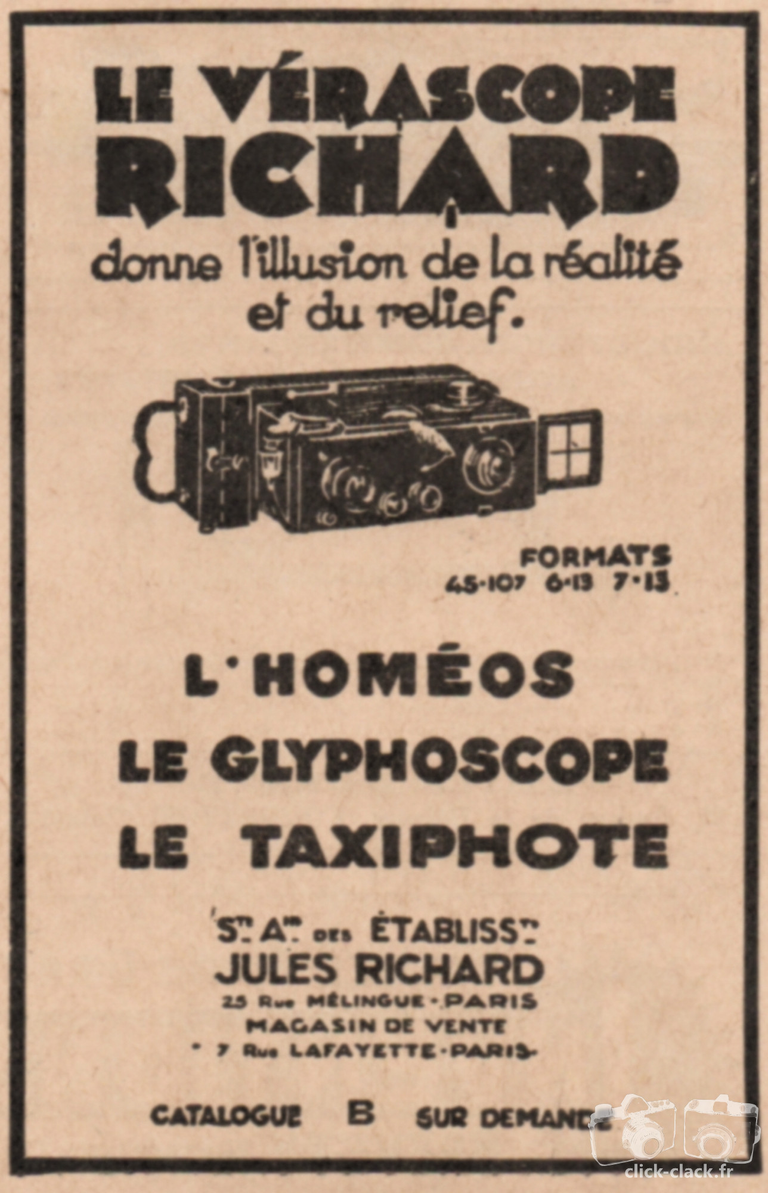 Richard - Vérascope, Homéos, Glyphoscope, Taxiphote - juillet 1930 - Sciences & Vie