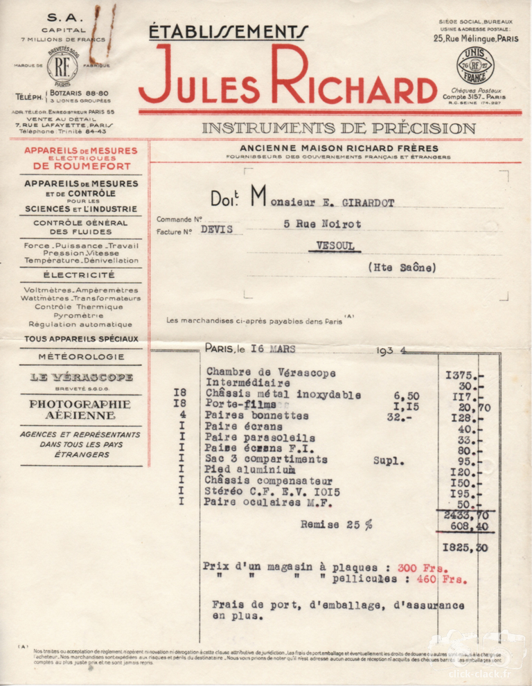 Richard - Facture - 16 avril 1934