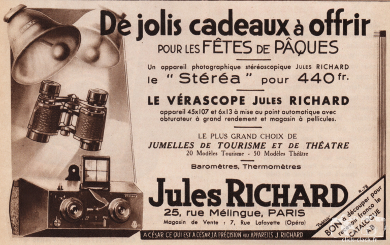 Richard - Stéréa, Vérascope, baromètres, thermomètres - avril 1934 - Revue du Touring Club de France