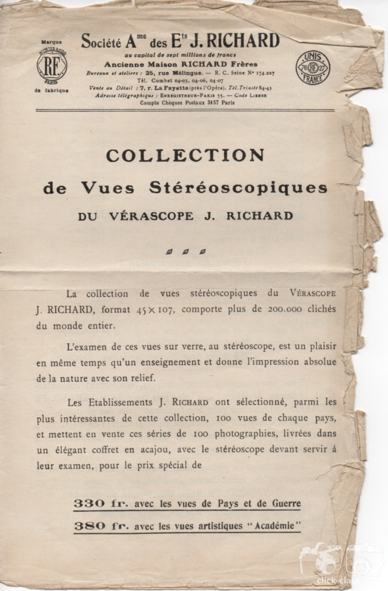 Richard - Collection de vues stéréoscopiques du Vérascope - recto