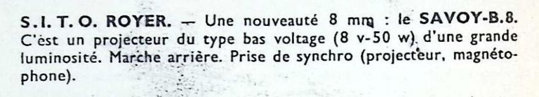 SITO Royer - Projecteur Savoy-B 8 - novembre 1958 - Caméra huit n°7