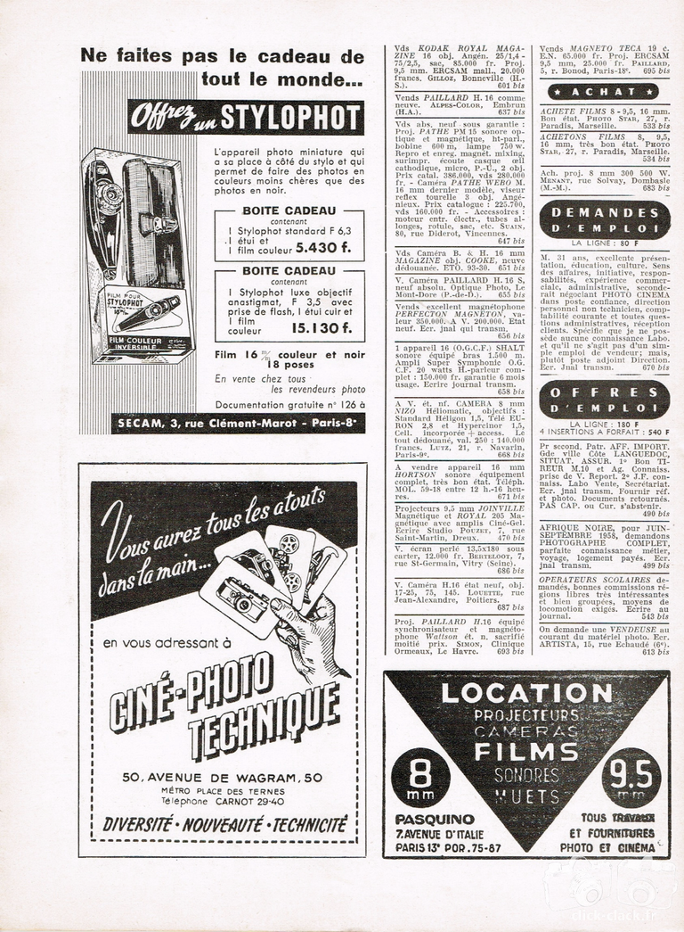 S.E.C.A.M. - Stylophot Standard, Stylophot Luxe - décembre 1957 - Photo-Cinéma