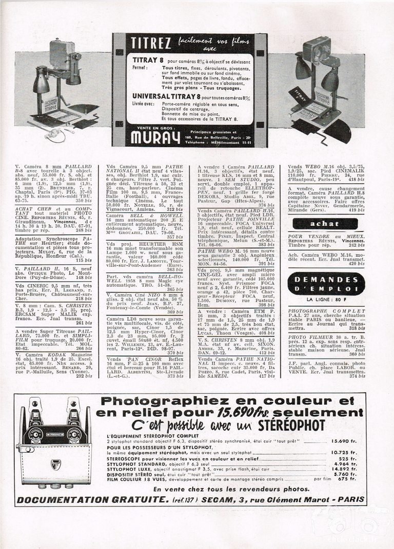 S.E.C.A.M. - Stéréophot, Stylophot Standard, Stylophot Luxe - juin 1958 - Photo-Cinéma