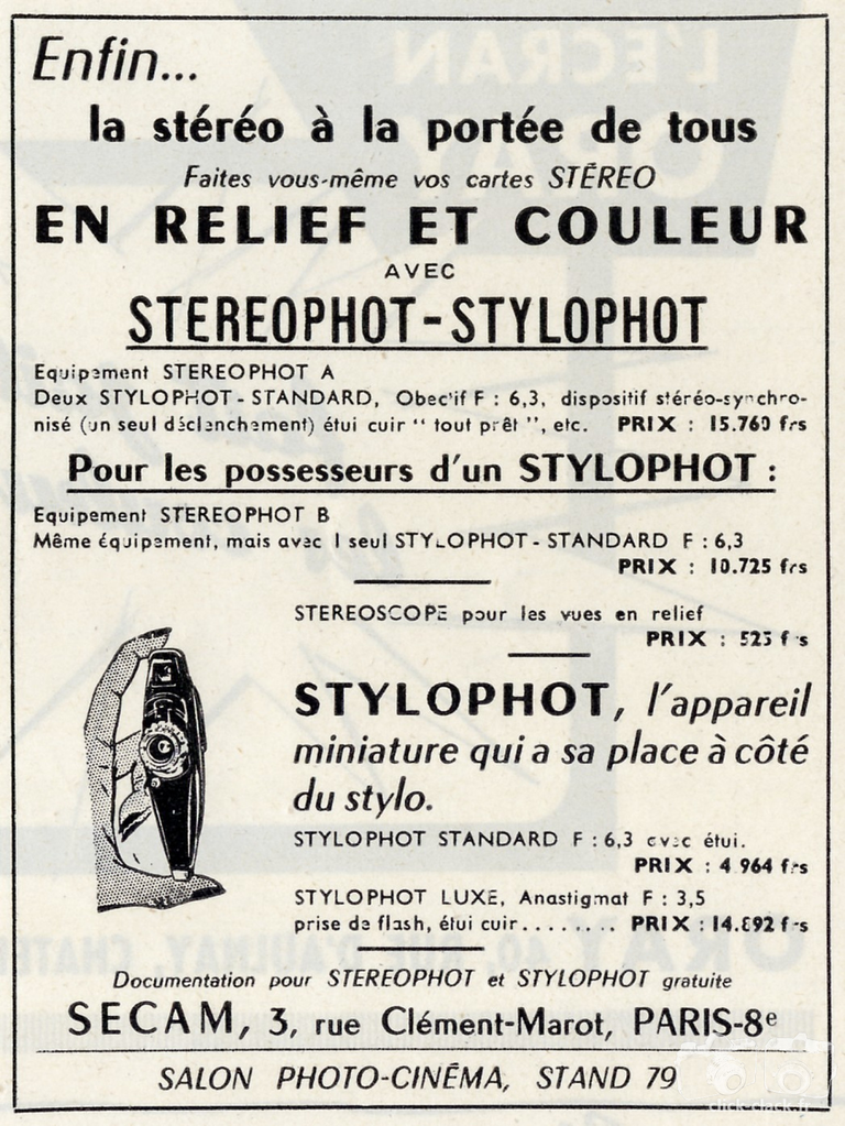 S.E.C.A.M. - Stéréophot, Stylophot Standard, Stylophot Luxe - 1958