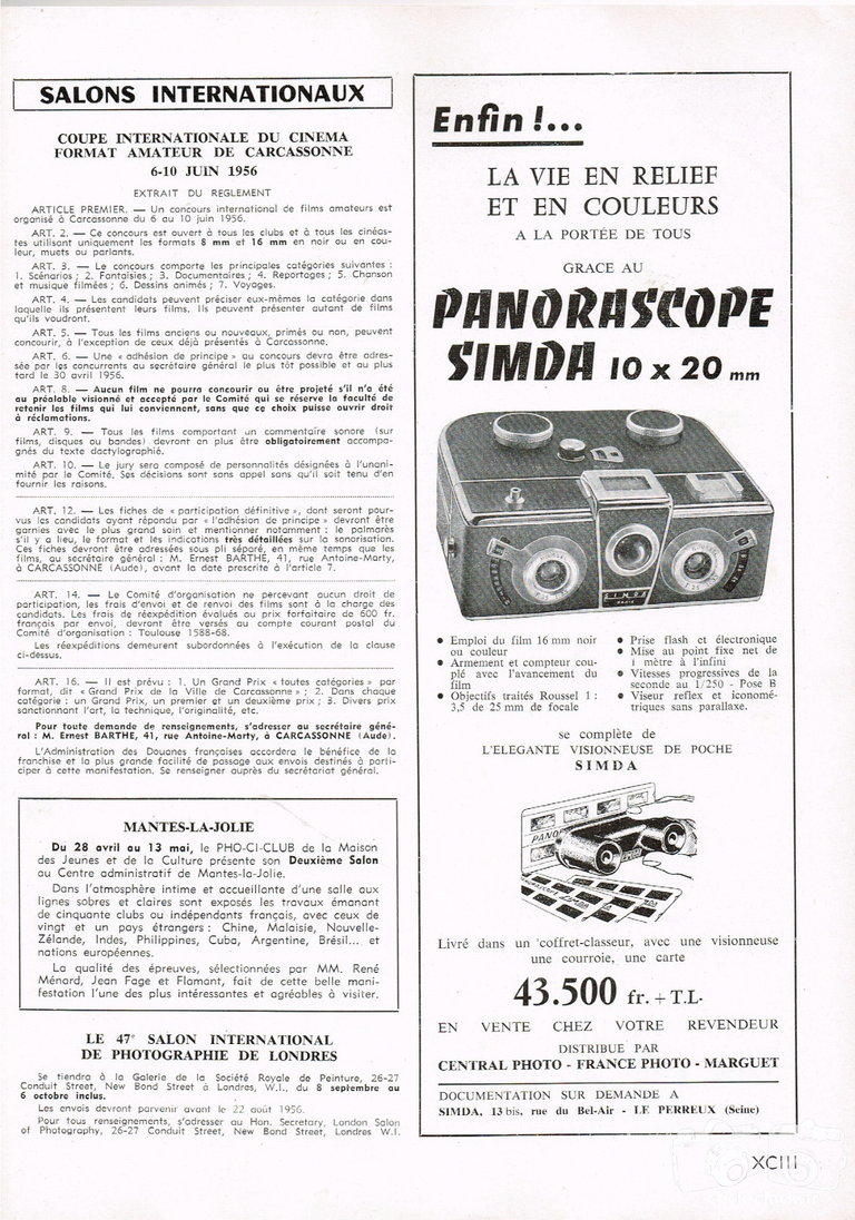 SIMDA - Panorascope relief et couleur - mai 1956 - Photo-Cinéma