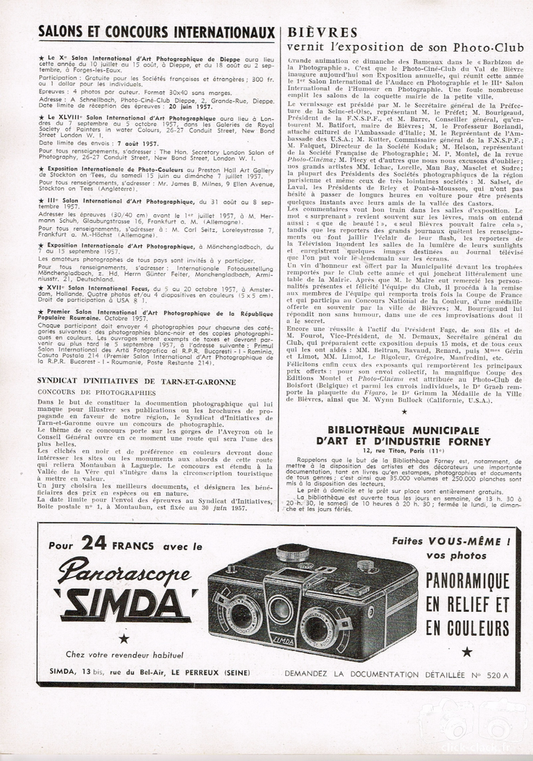 SIMDA - Panorascope - mai 1957 - Photo-Cinéma