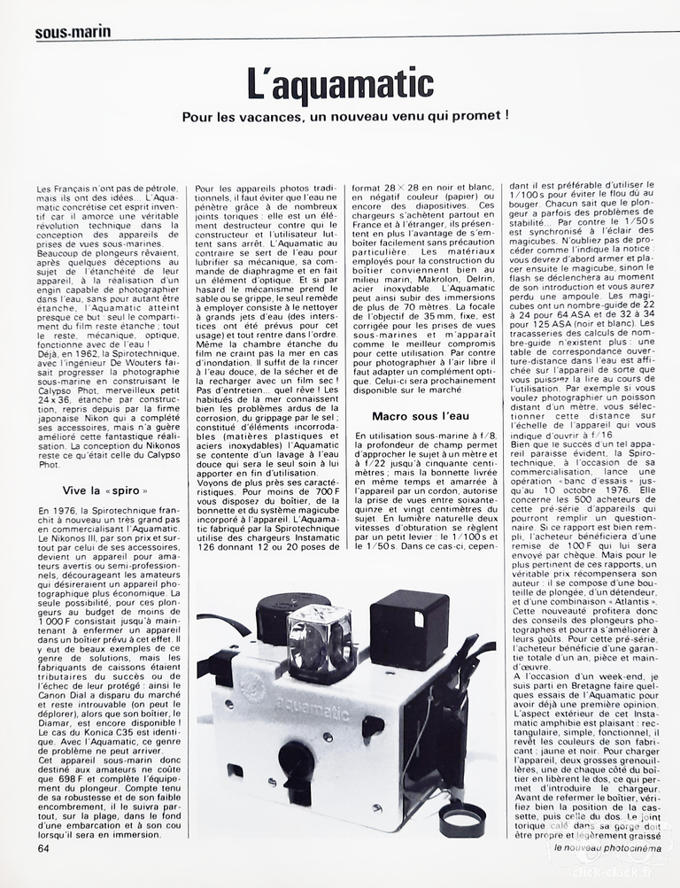 Formaplex - Spitotechnique - Aquamatic - Article - 6 août 1976 - Le nouveau Photocinéma - page 1