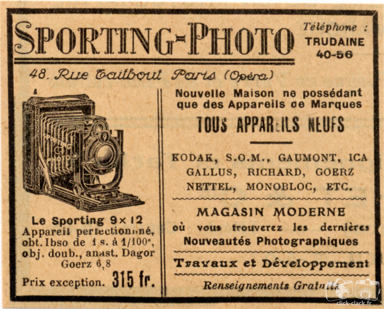 Sporting Photo - Kodak, SOM, Gaumont, Ica, Gallus, Richard, Goerz, Nettel, Monobloc - Date indéternminée