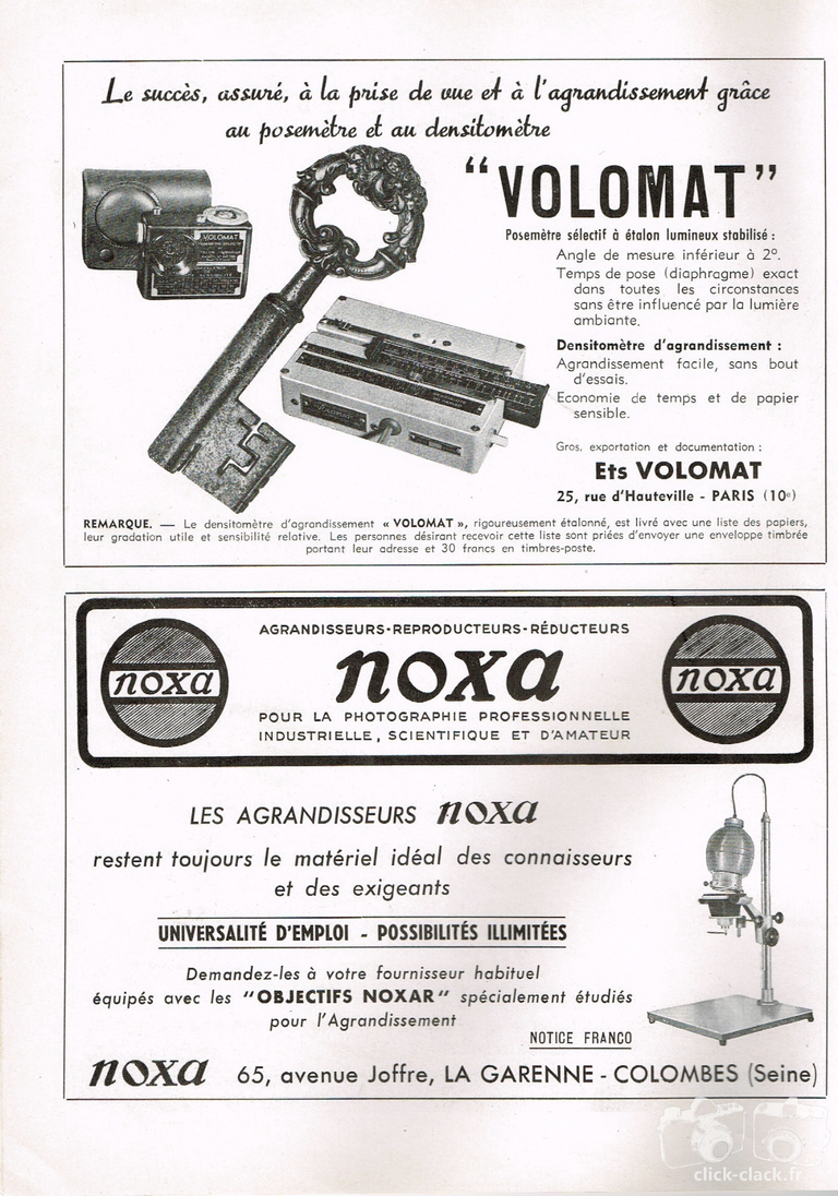 1954 Volomat - Posemètre Volomat, Densitomètre d'agrandissement Volomat - octobre 1955 - Photo Cinéma