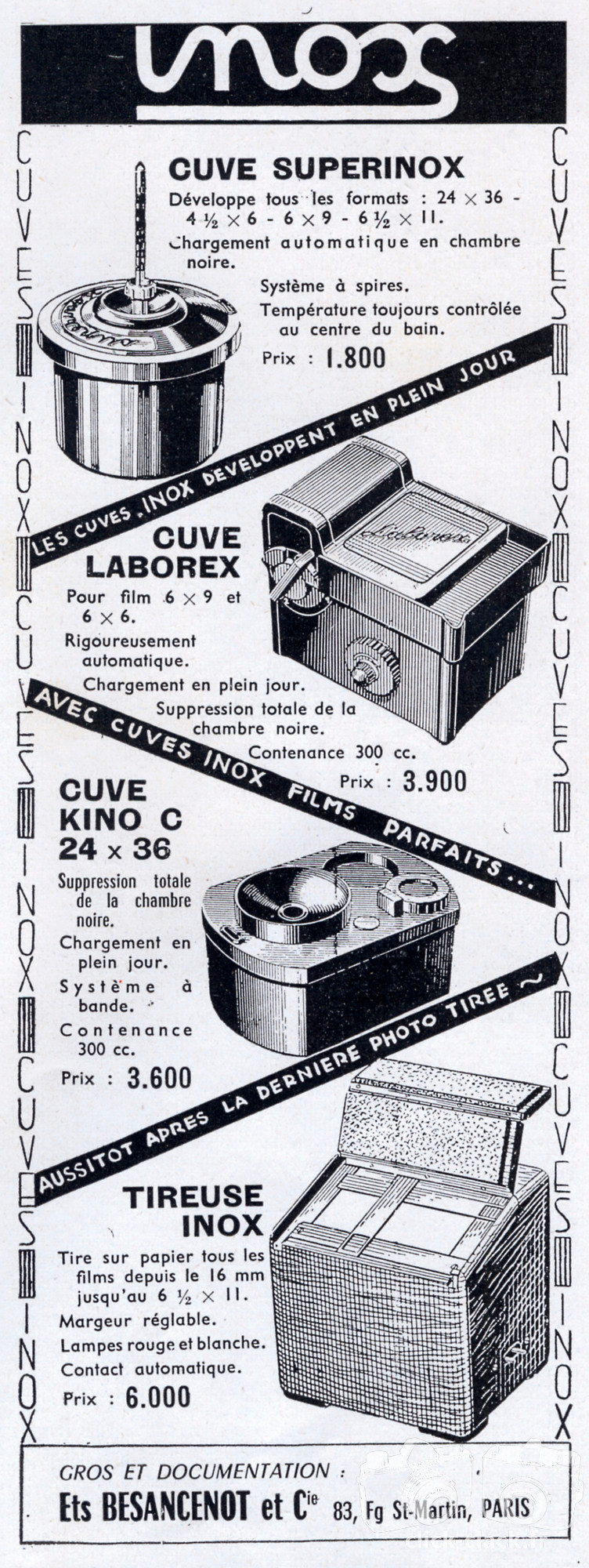 Inox - Cuve Superinox, Cuve Laborex, Cuve Kino C, Tireuse Inox - 1956