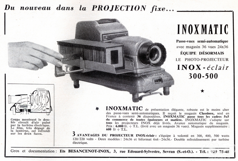 Inox - Photo-Projecteur Inox-Eclair bi-format, Passe-vues Inoxmatic - 1959