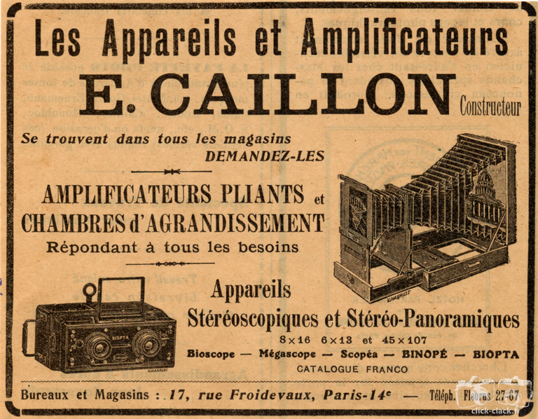 Caillon - Appareils et Amplificateurs pliants, Chambres d'agrandissement, Appareils stéréoscopiques et Stéréo-Panoramiques