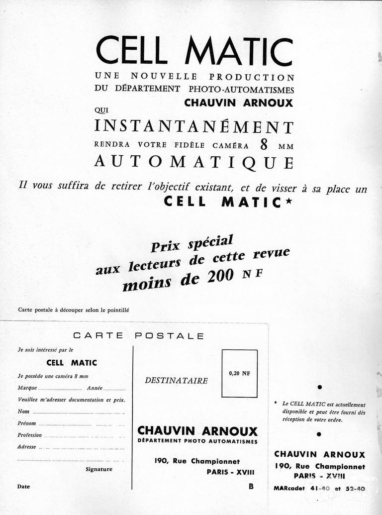Chauvin Arnoux - Cell Matic - juin 1962