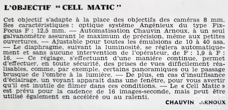 Chauvin Arnoux - Cell Matic - septembre 1961 - Photo-Cinéma