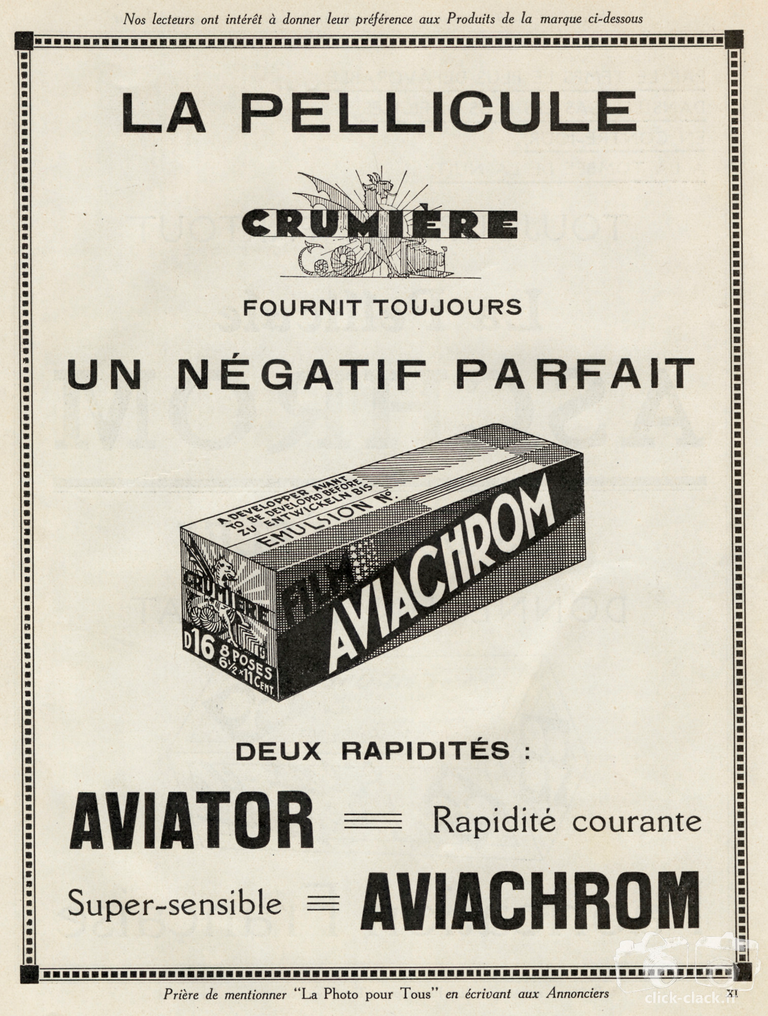 Crumière - Pellicule Aviator, Aviachrom - 1933