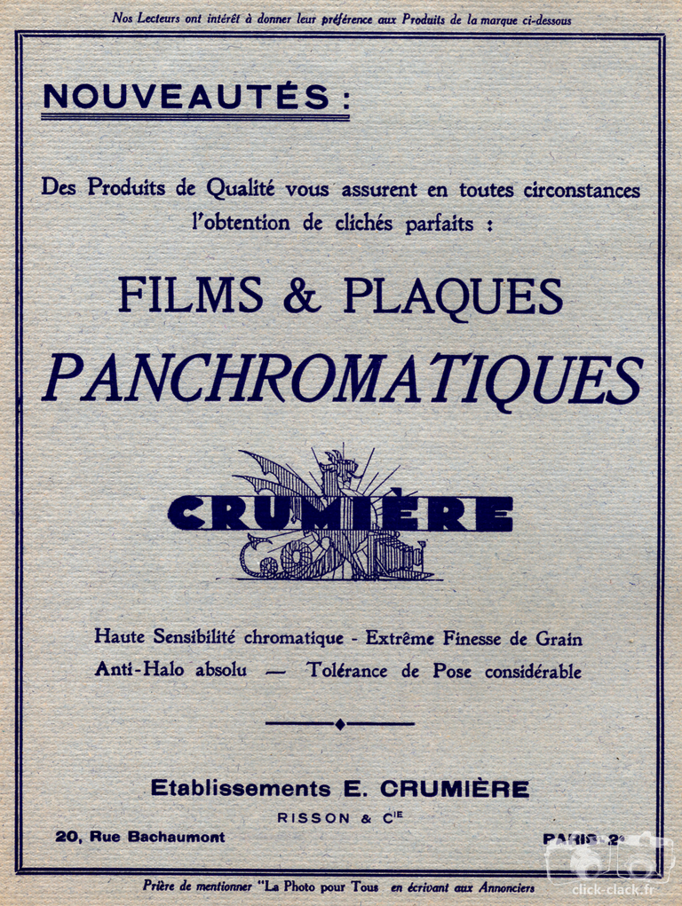 Crumière - Films et Plaques Panchromatiques - 1935