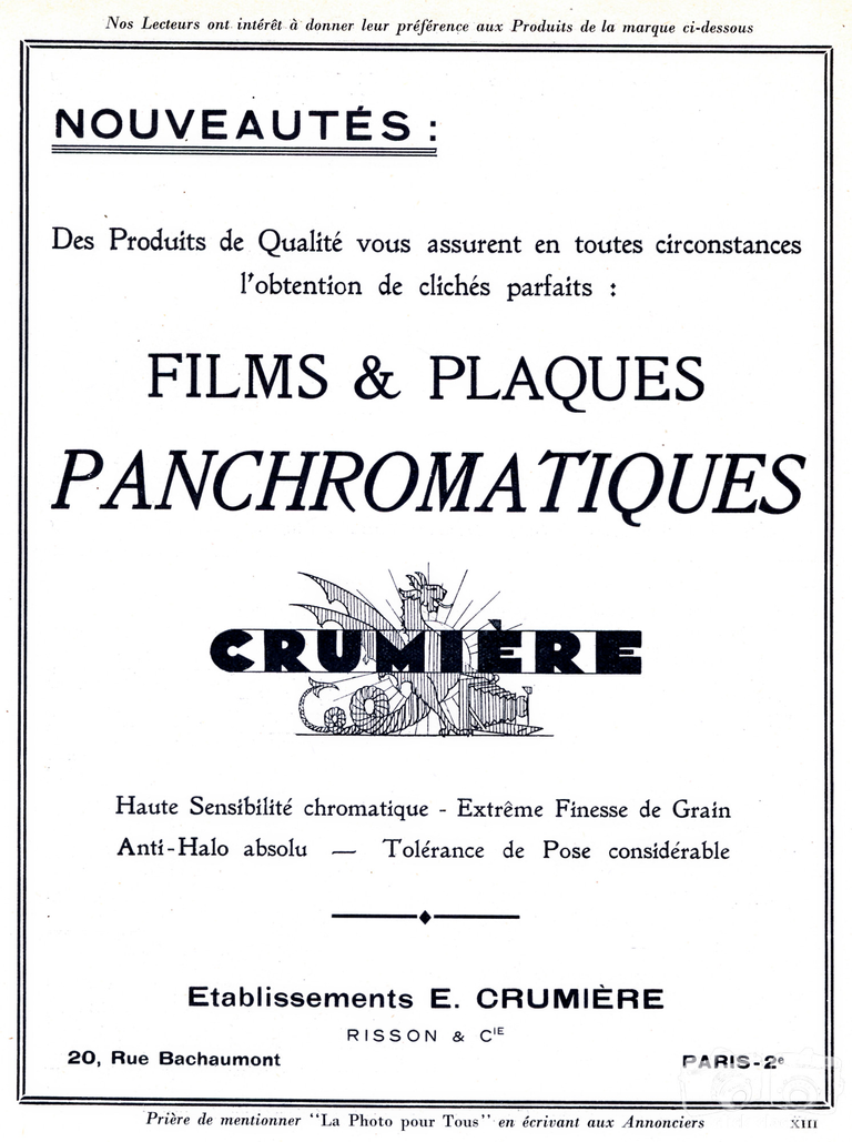 Crumière - Films et Plaques Panchromatiques - 1936