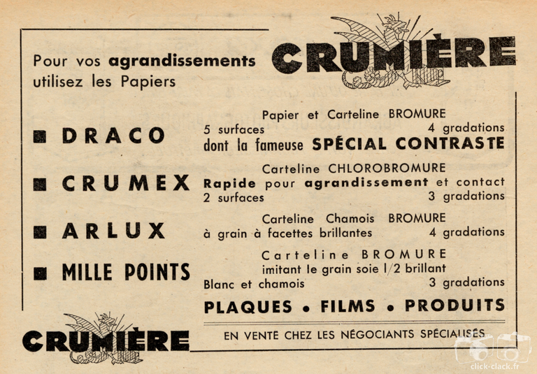 Crumière - Papier Draco, Crumex, Arlux, Mille Points - 1949