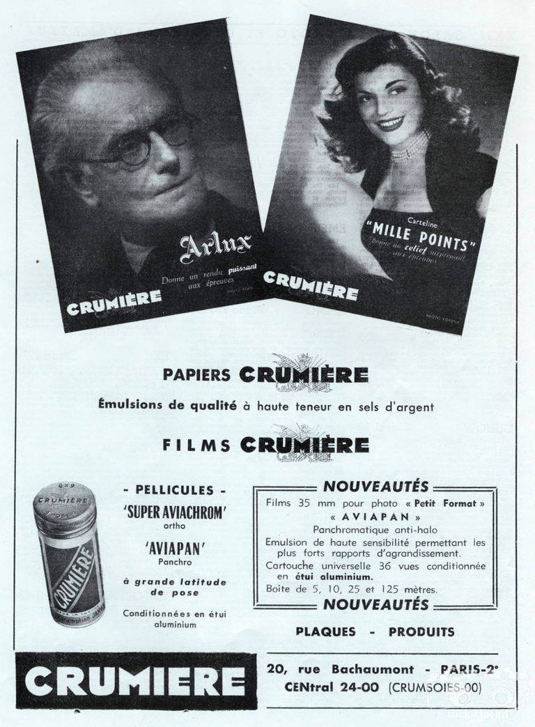 Crumière - Pellicule Super-Aviachrom, Aviapan, Papier Arlux, Mille Points - 1951
