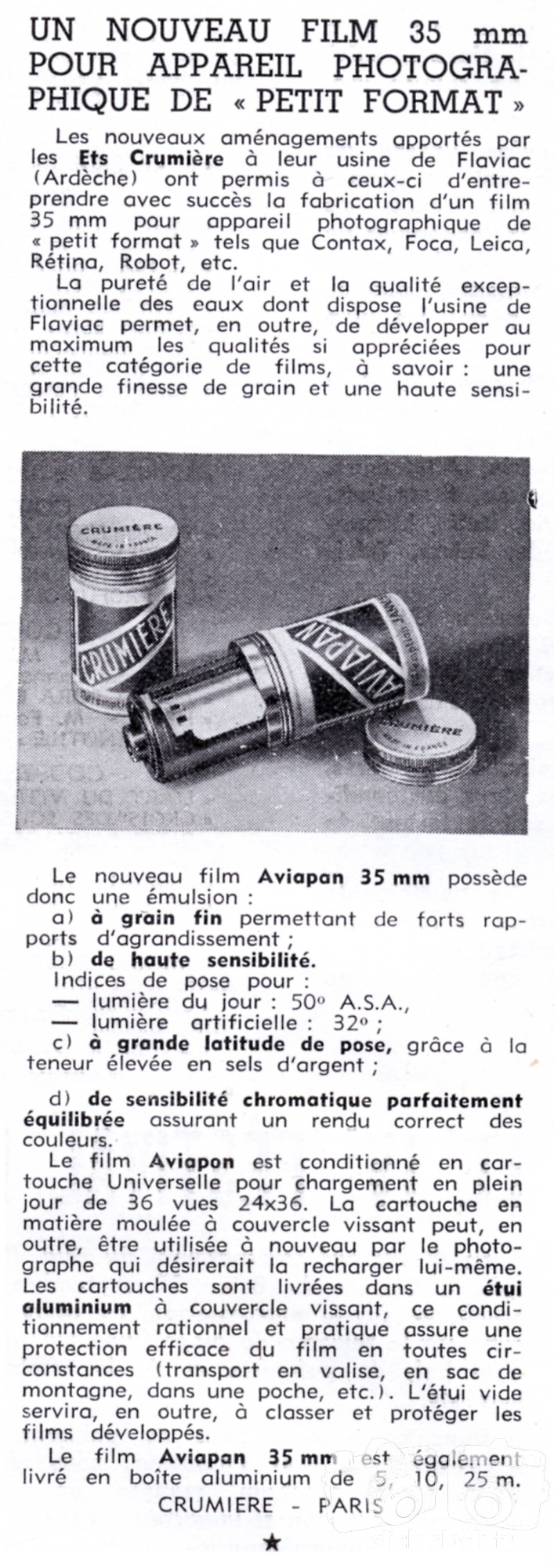 Crumière - Pellicule Aviapan - 1951