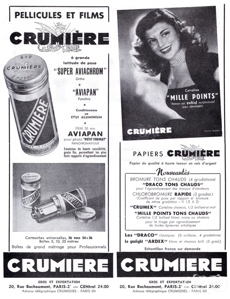 Crumière - Pellicule Super-Aviachrom, Aviapan, Papier Draco, Mille Points, Arlux, Crumex, Ardex - 1952