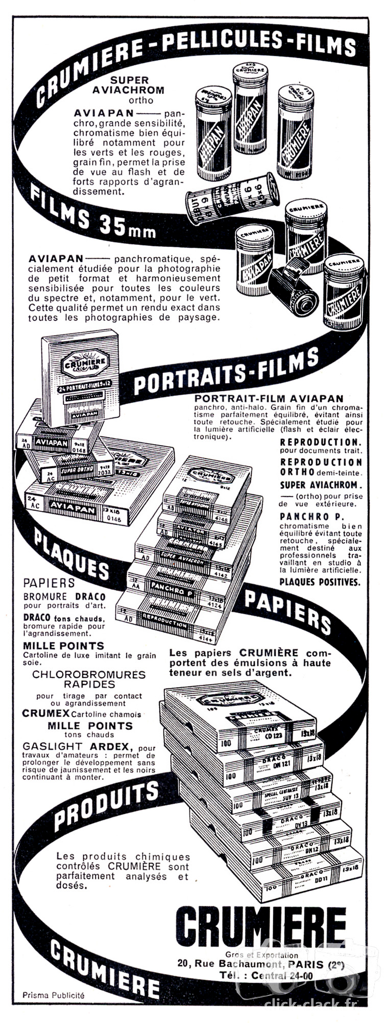 Crumière - Pellicule Super-Aviachrom, Aviapan, Reproduction,  Panchro P, Papier Draco, Mille Points, Arlux, Crumex, Ardex - 1952