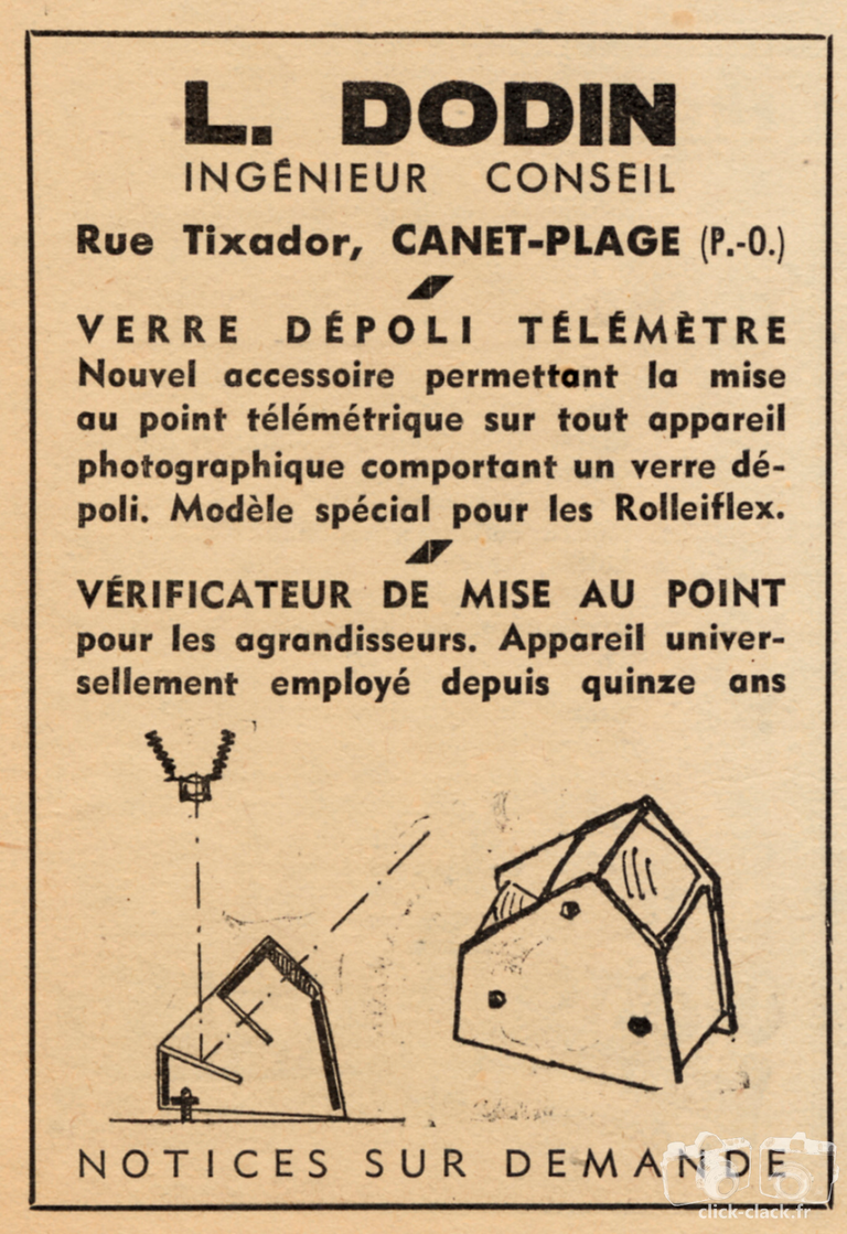 Dodin - Vérificateur de mise au point, Verre-Dépoli-Télémètre - septembre 1947 - Photo-Cinéma