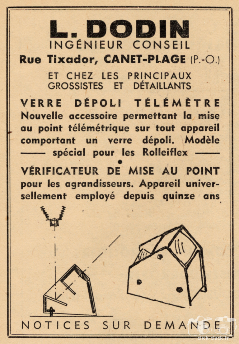 Dodin - Vérificateur de mise au point, Verre-Dépoli-Télémètre - 1948