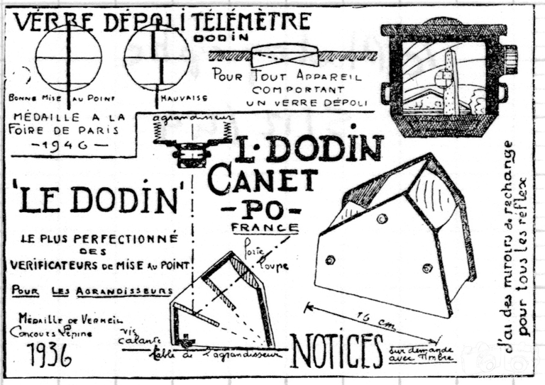 Dodin - Verre-Dépoli-Télémètre à coïncidence, Vérificateur de mise au point, Miroirs pour réflex - décembre 1949 - Le Photographe
