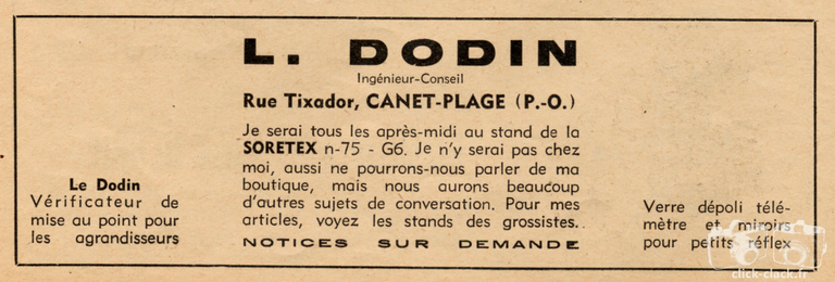 Dodin - Vérificateur de mise au point, Verre-Dépoli-Télémètre, Miroirs pour petits réflex - 1949