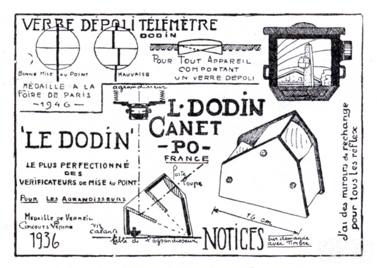 Dodin - Verre-Dépoli-Télémètre à coïncidence, Vérificateur de mise au point, Miroirs pour réflex - 1950