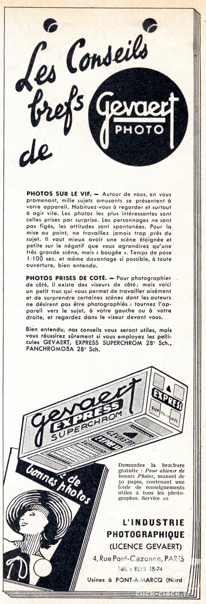 Gevaert - Films Express Superchrom, Panchromosa, Papier Ridax - 1938