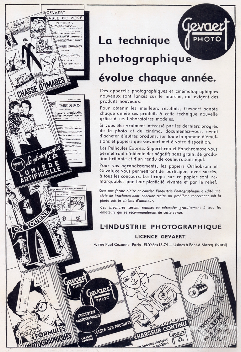 Gevaert - Films Express Superchrom, Panchromosa, Papier Orthobrom, Gevaluxe - 1939