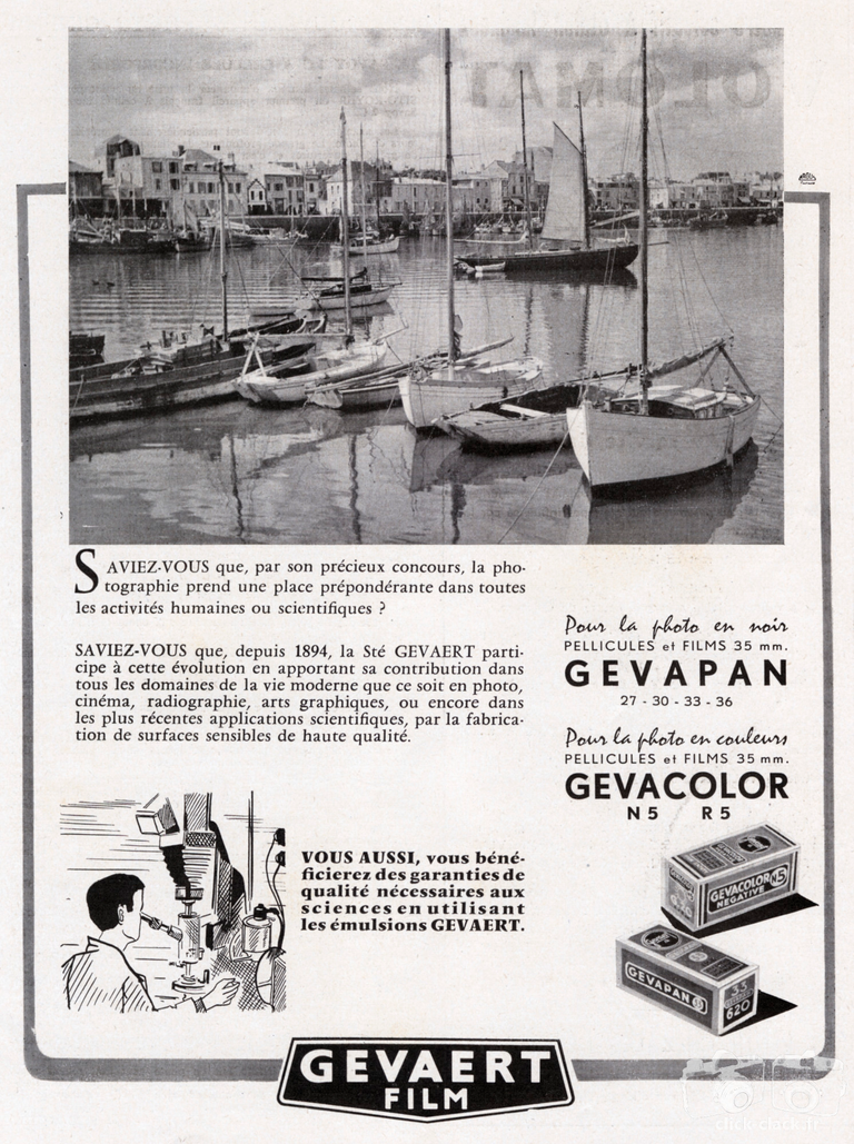 Gevaert - Films Gevapan 27, Gevapan 30, Gevapan 33, Gevapan 36, Gevacolor négative N5, Gevacolor Reversal R5 - 1957