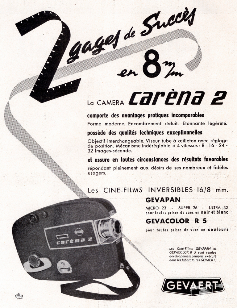 Gevaert - Caméra Carena 2, Ciné-Films Gevapan Micro 23, Gevapan Super 2-, Gevapan Ultra 32, Films, Gevacolor R5 - 1958