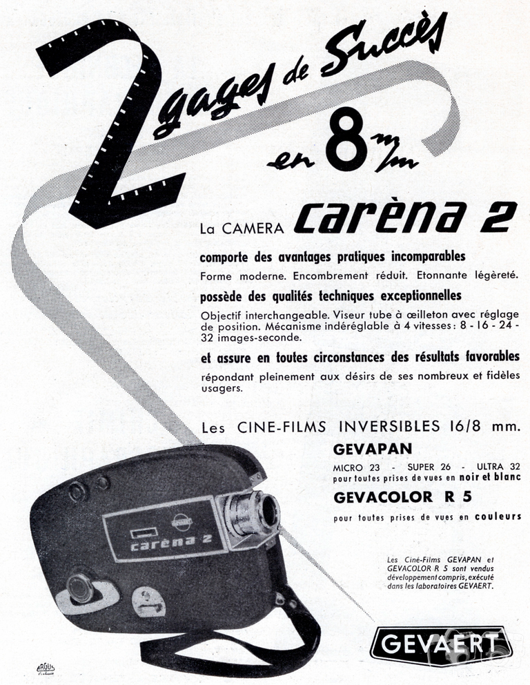 Gevaert - Caméra Carena 2, Ciné-Films Gevapan Micro 23, Gevapan Super 2-, Gevapan Ultra 32, Films, Gevacolor R5 - 1959