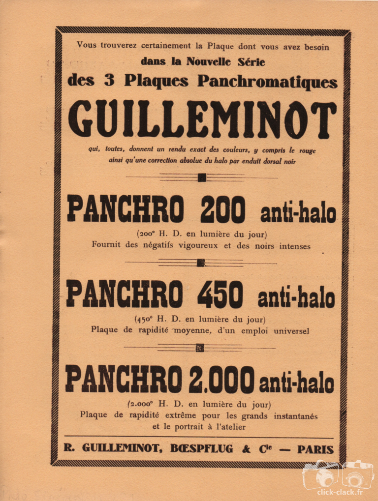Guilleminot - Plaques Panchro 200, Panchro 450, Panchro 2000 - 15 décembre 1933 - Photo-Cinéma