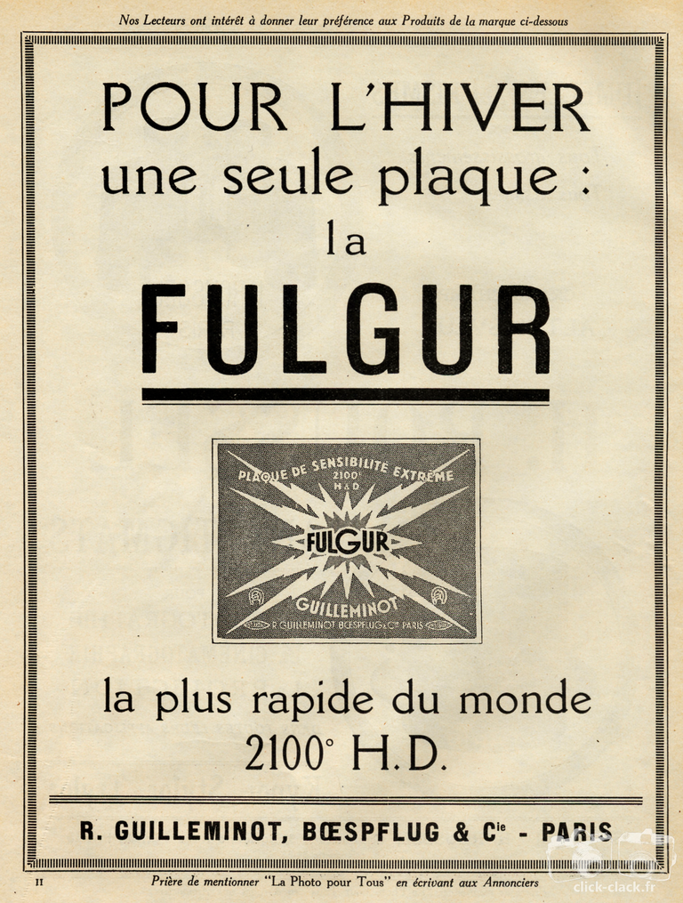 Guilleminot - Plaque Fulgur - 1933 - La Photo pour Tous