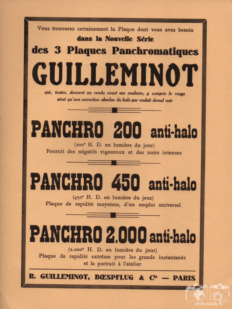 Guilleminot - Plaques Panchro 200, Panchro 450, Panchro 2000 - 15 février 1934 - Photo-Cinéma