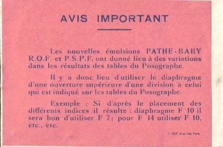 Notice du Posographe Pathé-Baby - 2,7-14 Campagne 2,7-14 Ville - papillon