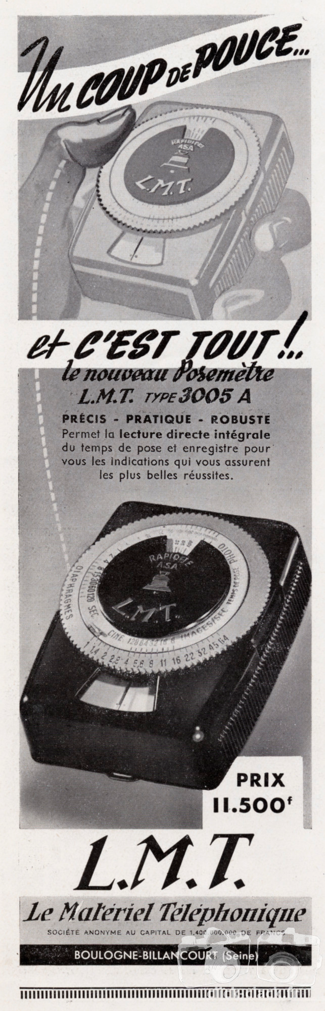 L.M.T. Le Matériel Téléphonique - Posemètre type 3005 A - 1953