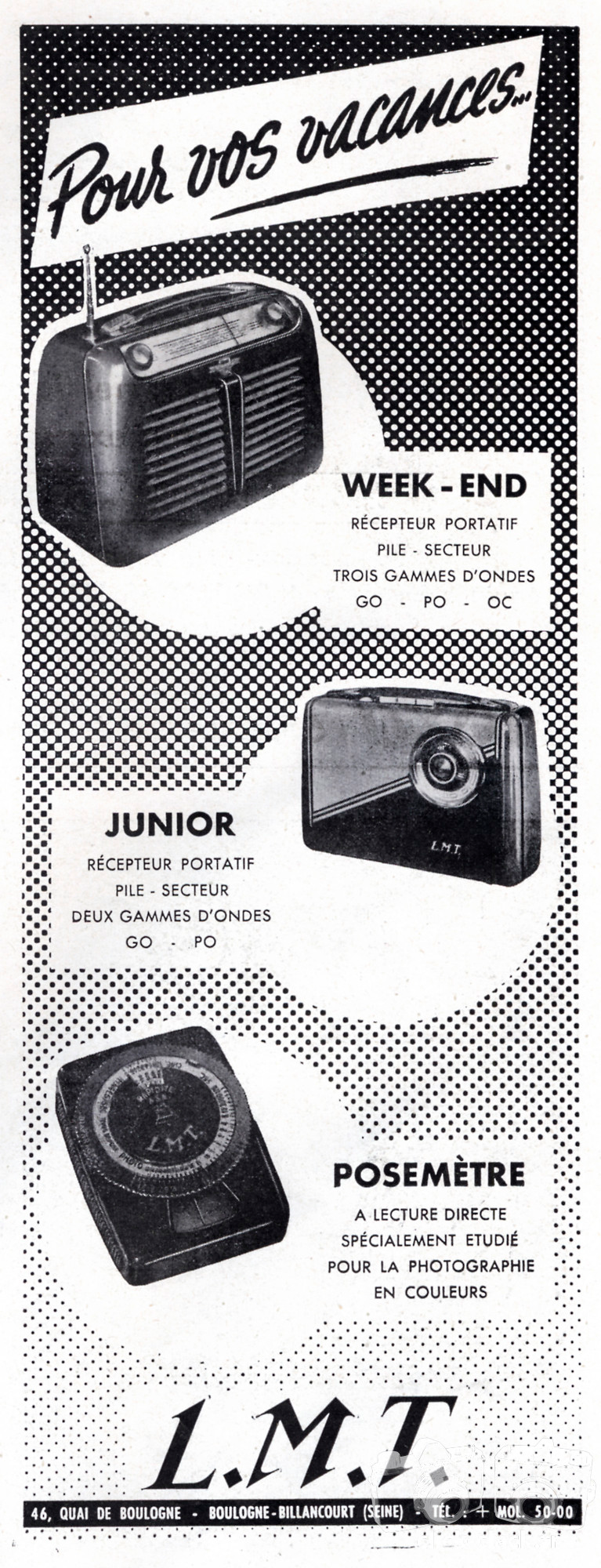 1953 L.M.T. Le Matériel Téléphonique - Radio Week-End, Junior, Posemètre type 3005 A - 1956