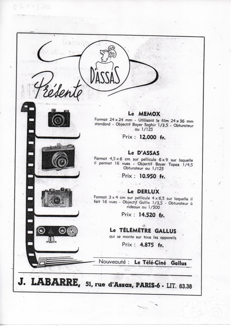 Labarre -  Revendeur Alsaphot Mémox, D'Assas, Gallus Derlux, Télémêtre Gallus, Télé-Ciné Gallus - avril 1949