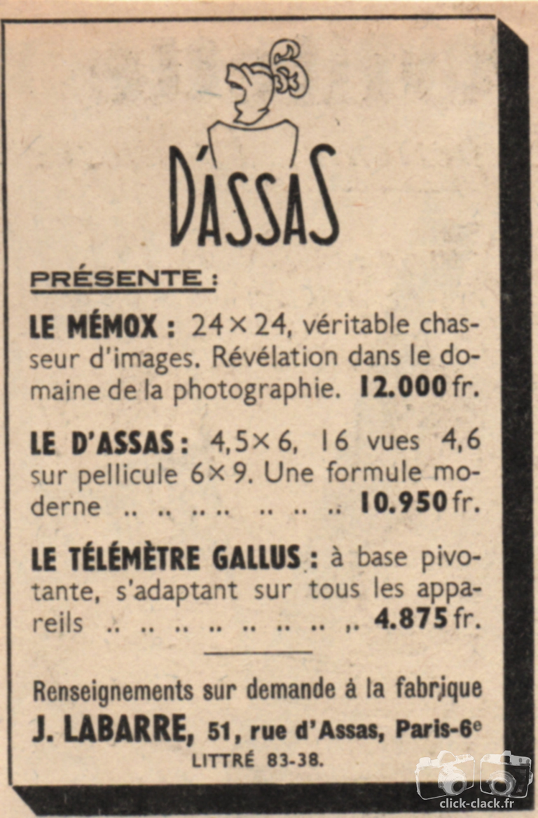 Labarre -  Revendeur Alsaphot Mémox, D'Assas, Télémêtre Gallus - juin 1949