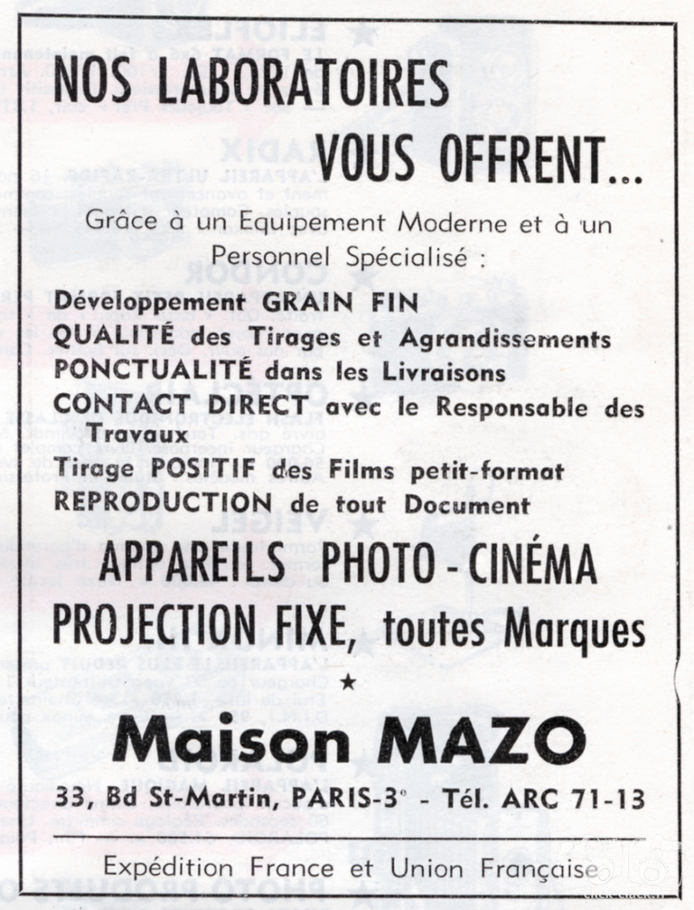 Mazo - Développement, Tirage, Reproduction, Appareils Photo-Cinéma, Projection fixe - 1951