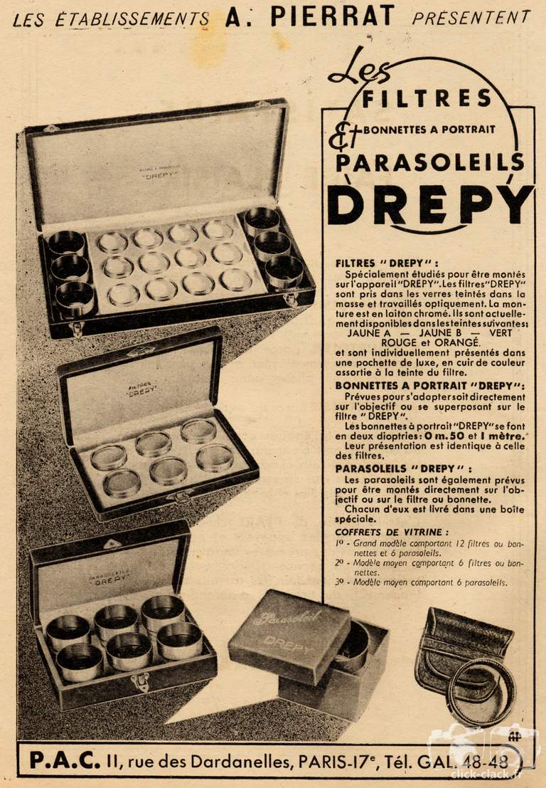 Drépy Pierrat - Filtres, Bonnettes, Parasoleils Drépy - avril 1948 - Photo-Cinéma