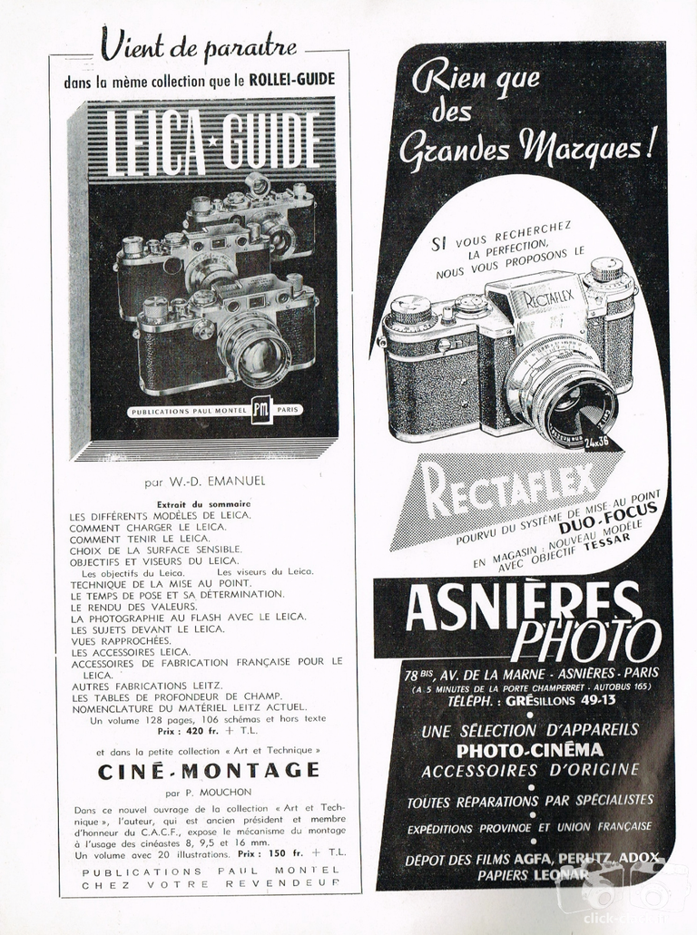 Asnières Photo - Rectaflex - janvier 1954 - Photo Cinéma