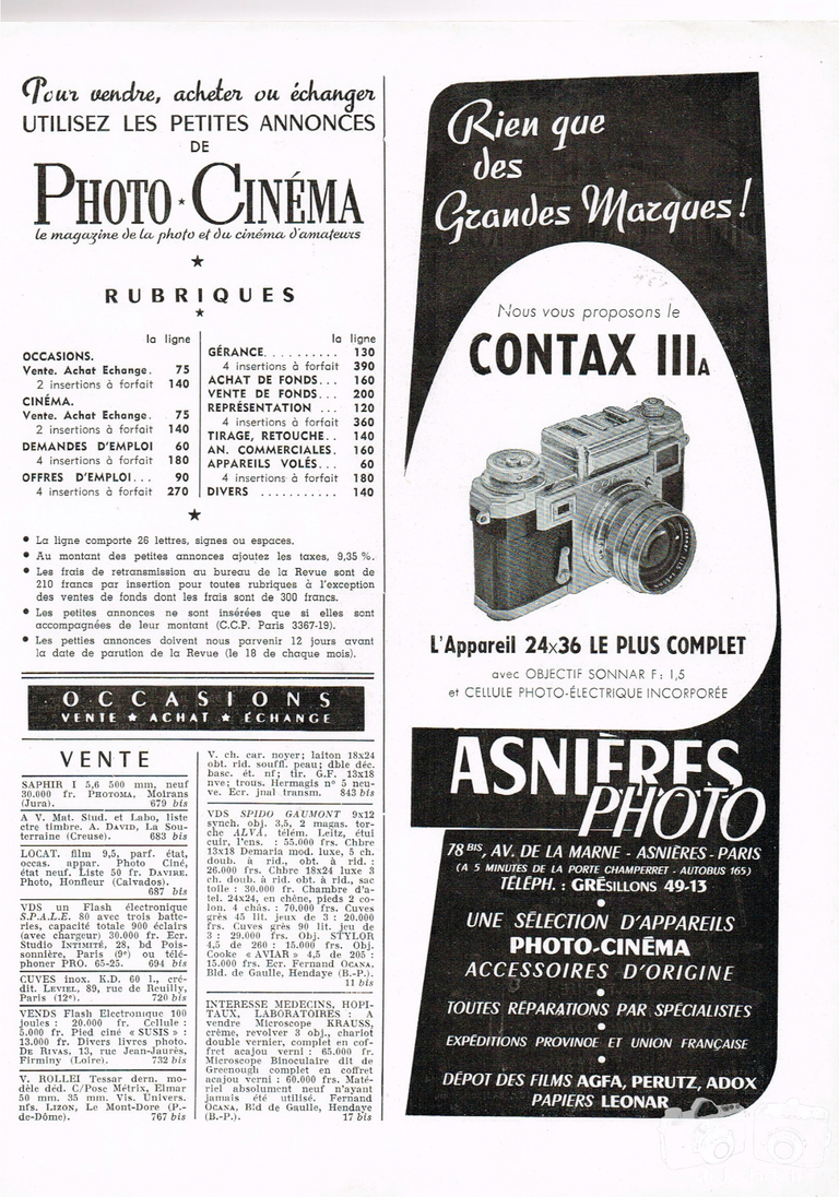 Asnières Photo - Contax IIIa - février 1954 - Photo Cinéma
